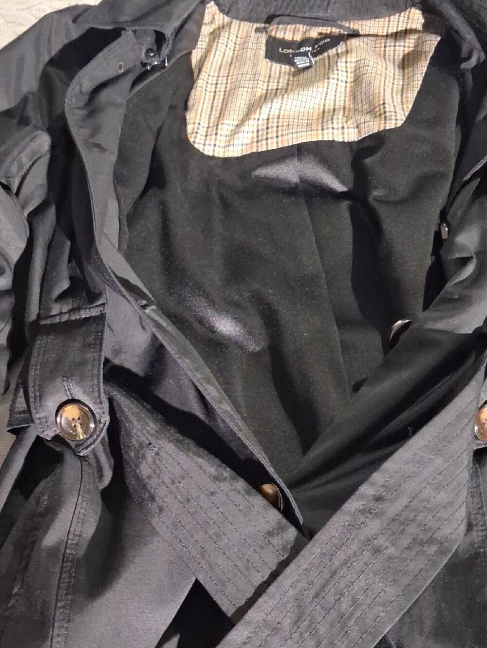 London Fog Black Double-Breasted Trench Coat - Picture 7 of 7
